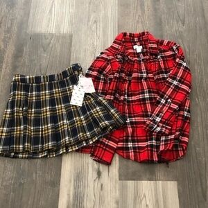 Cat &‎ Jack Flannel Shirt and Forever 21 Plaid Skirt